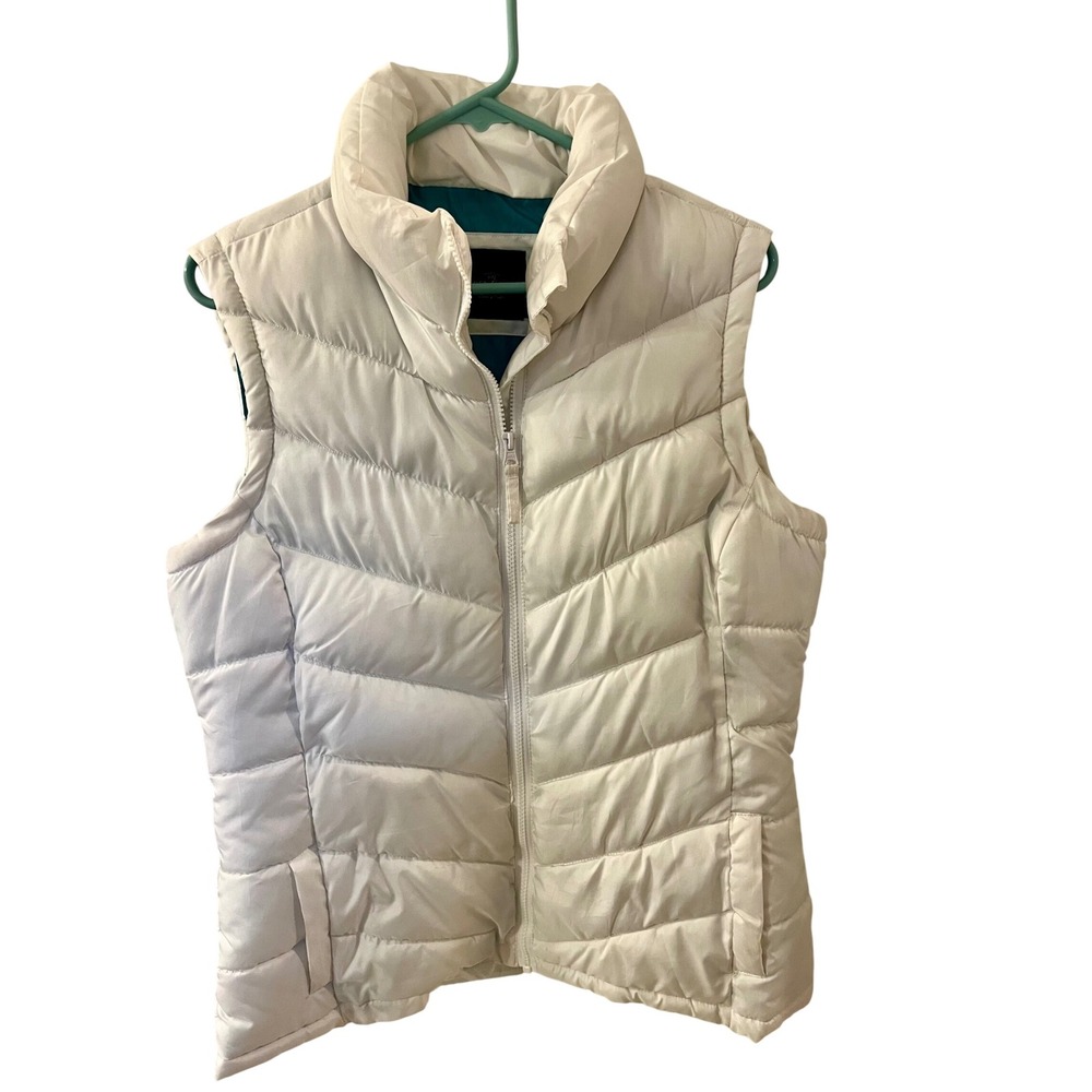 Faded Glory Women Puffer Vest White Full Zip Stand Collar Padded Gilet (Vest) L